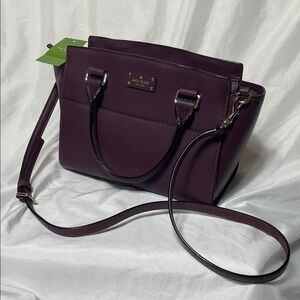 NWT ♠️ Kate Spade Leather Deep Plum Purple Small Lana Crossbody 2-Handle Satchel